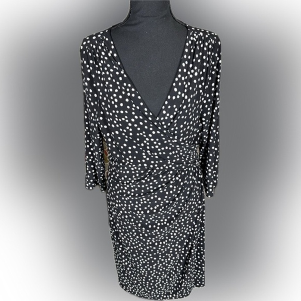 Lauren Ralph Lauren Dress wmns Size 14 Polka Dot 3/4 Sleeve Black. PreLoved